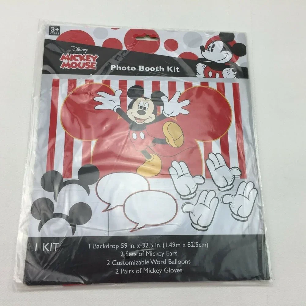 Disney Mickey Mouse Photo Booth Set Party Backdrop Ears Word Balloons Gloves
